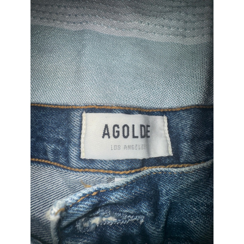 AGOLDE Parker High Rise Distressed Denim Shorts Medium Wash Blue Cut Offs - Picture 5 of 8